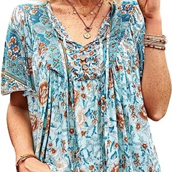 Kaywide Women's Floral Boho Peasant Top - Picture 1 of 8